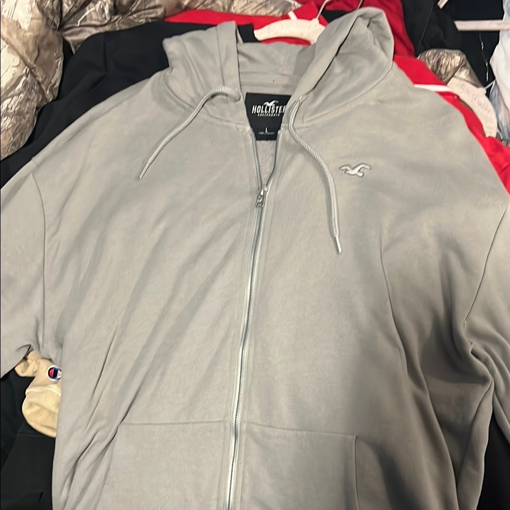 Hollister Light Gray Hoodie with Logo